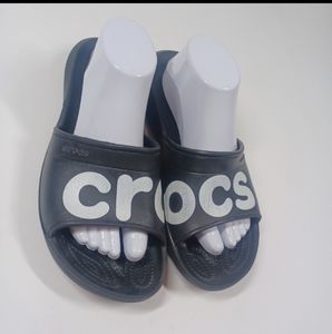 CROC Iconic Confort Slide Sandals Black White Flip Flop Pool Shoes Women's 11